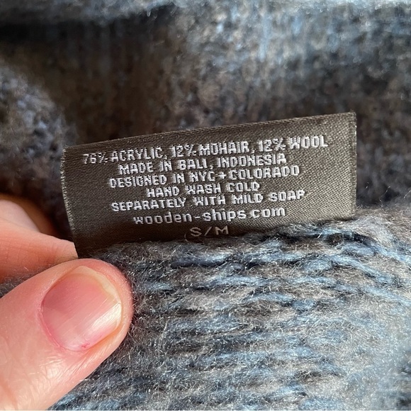 Wooden Ships | Wool Blend Open Front Navy & Brown Marled Cardigan - Picture 6 of 9